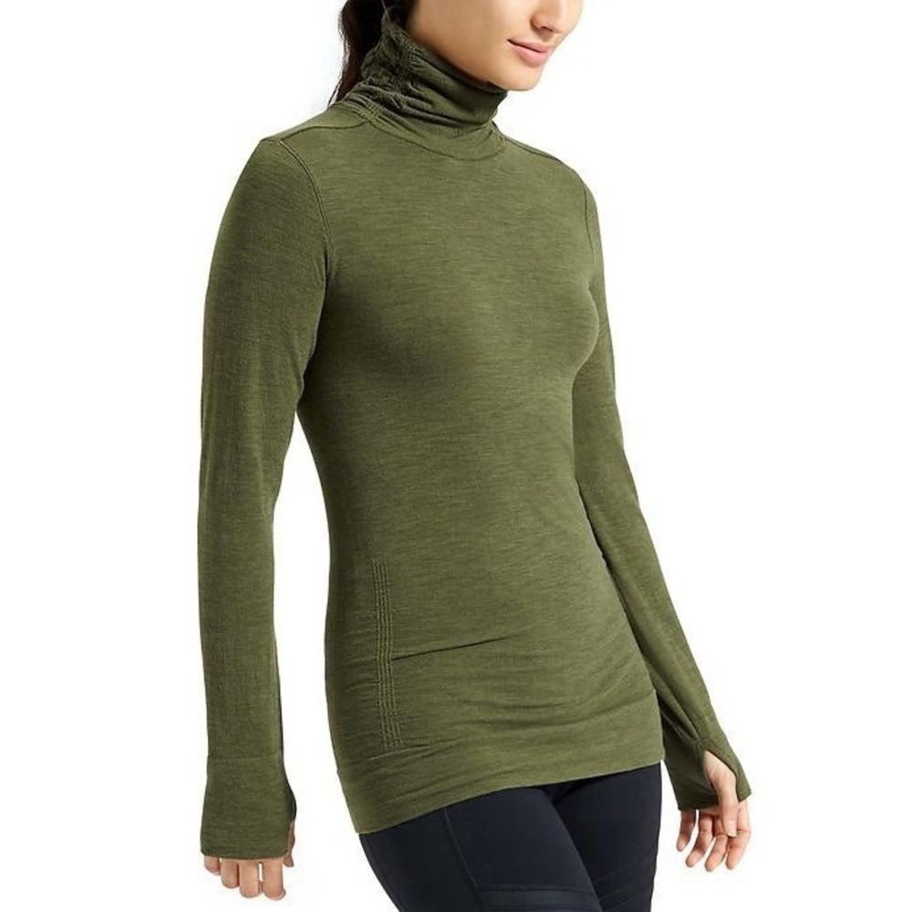 Athleta Women's Remarkawool Turtleneck Sz M Forest Green With Thumbholes, Wool